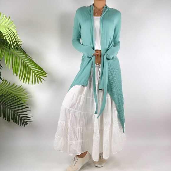 Vintage Blue Beachy Boho Crochet Cottagecore Coastal Grandma Cardigan / M - Picture 1 of 7